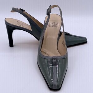 Circa Joan & David Slingback Pumps 6.5 Green Patent Leather Pointed Toe Elegant